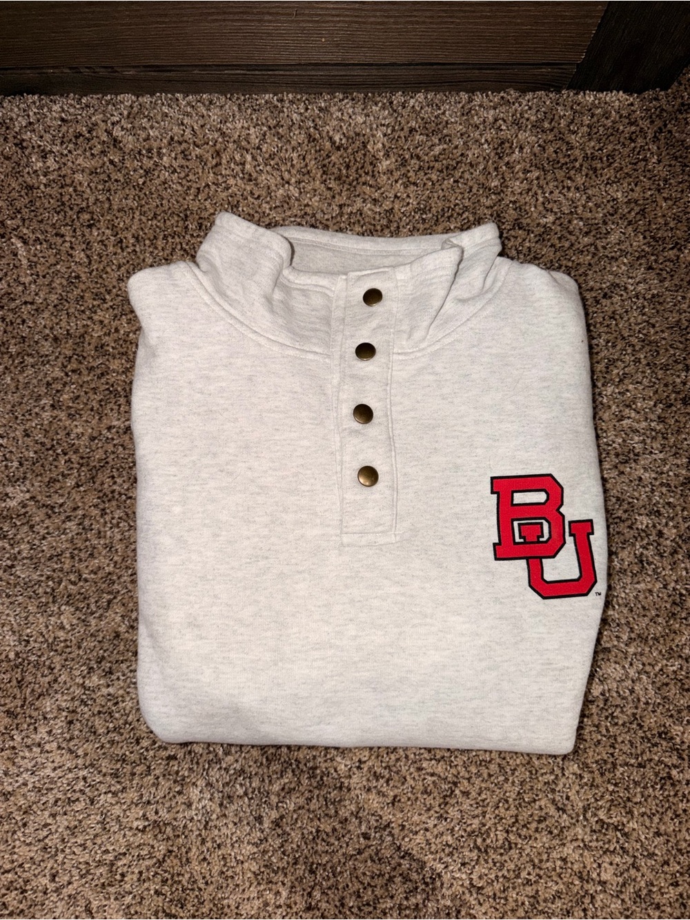 League Cream Henley Pullover with Red BU Chest Logo